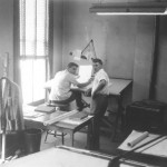 Charlie and Charlie in Engineering Office at LE Sauer Machine Co.